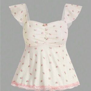 Floral Cream Top with Pink floral Accents